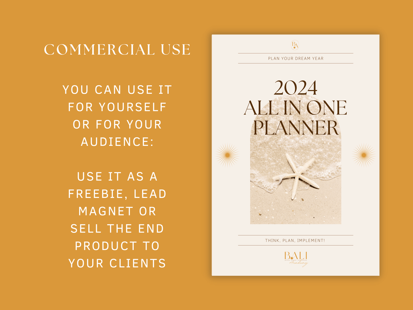 2024 All in One boho and aesthetic done-for-you planner cover template for commercial use for content creators and business owners. You can use it for yourself or for your audience. Use it as a freebie, lead magnet or sell the end product to your clients.