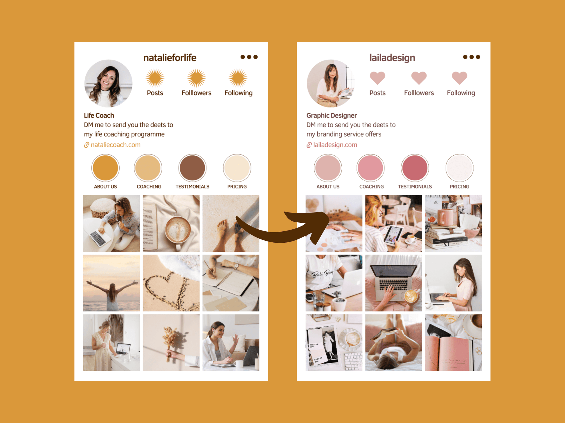 Instagram feed templates editable in Canva. You can see boho and aesthetic Instagram feed templates for your business.