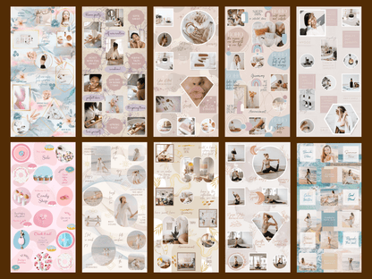 Instagram puzzle templates with aesthetic font and boho elements and colors. You con also see female entrepreneurs. Perfect for content creators and business owners. It's all editable in Canva. 