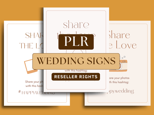 PLR minimalist wedding signs editable in Canva for resell with private label rights. Boho and aesthetic minimalist wedding sign templates in the background for content creators and business owners.