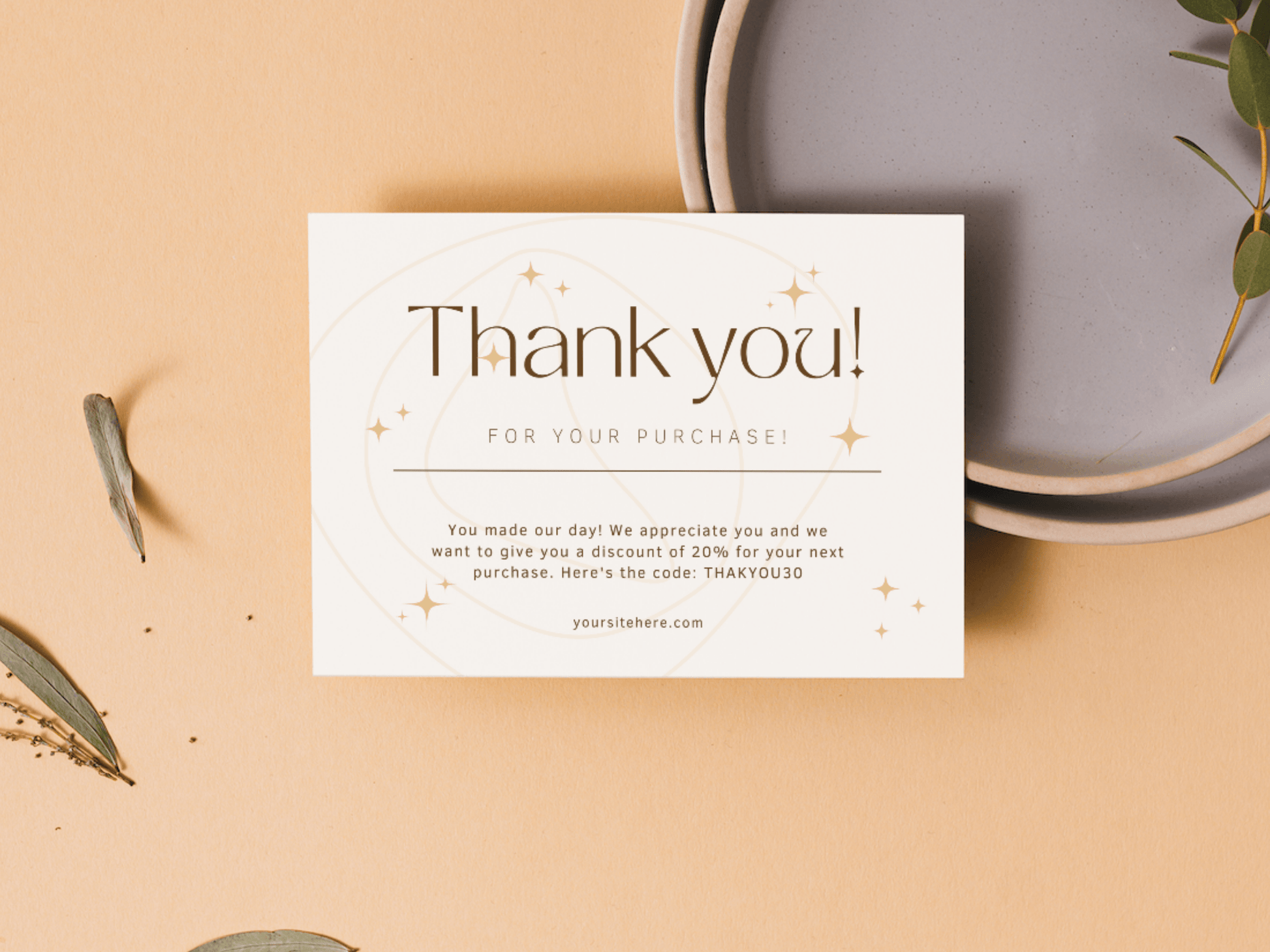 Boho thank you card template with aesthetic design for business owners and content creators.