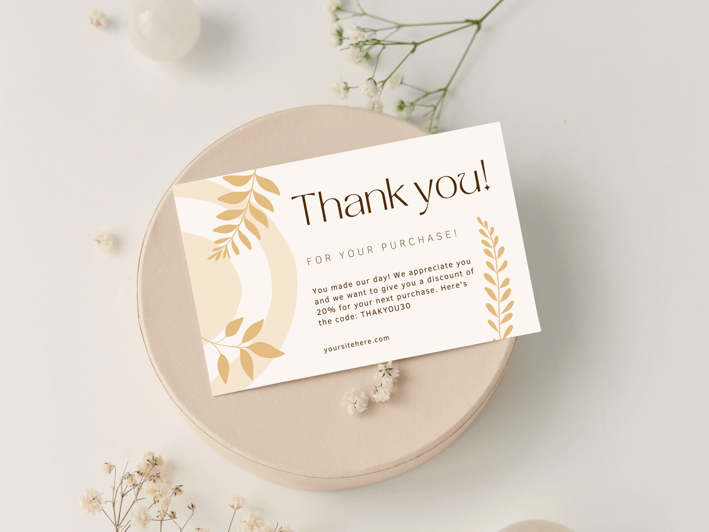 Boho thank you card template with aesthetic design for business owners and content creators.