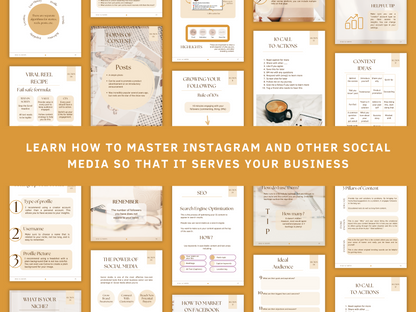 Learn how to master Instagram and other social media so that it serves your business with The Social Media Marketing Game Plan PLR eBook! You can see different eBook section templates in the background perfect for your business. It's editable in Canva.