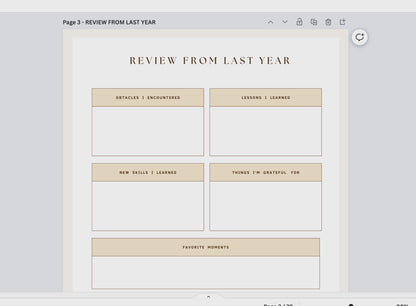 Aesthetic and boho personal growth planner templates which include e.g. goal overview, goal reflection, goal action plan and much more for your business. It's editable in Canva.